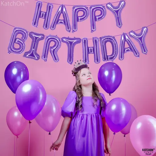 Purple Happy Birthday Balloons, 16 Inch, Helium Supported | Foil Balloons Unicorn Decorations | Birthday Balloon Banner {3}