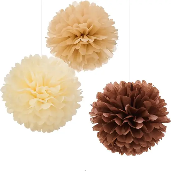 Tissue Pom Poms Tissue Paper Flowers Tissue Fluff Balls Party Decorations 12-Inch Pack of 12 (Brown, Khaki, Ivory) {1}