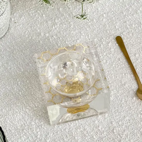 Lucite Square Honey Dish with Honeycomb & Apple Design {1}