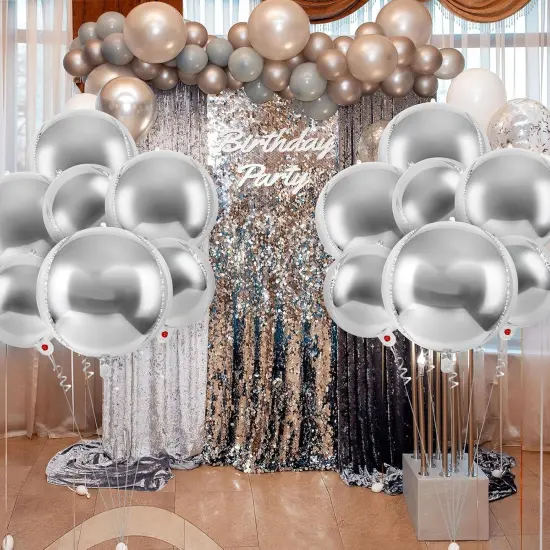 18 Pcs Silver Foil Balloons Shiny Round Balloons Set Large Balloon Garland Arch for Birthday Graduation Wedding Bachelorette Party Decorations, 5 Pcs 22 Inches, 5 Pcs 15 Inches, 8 Pcs 10 Inches {2}