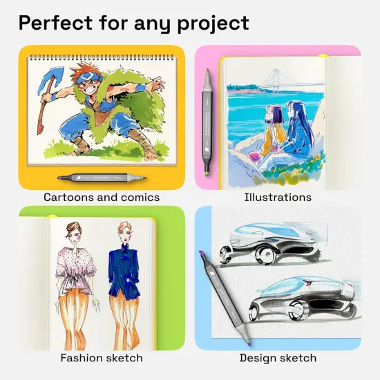 80 Dual-Tip Alcohol Markers - Alcohol-Based Pens Set, Chisel + Fine Tip, Quick Dry, Carrying Case Included {3}