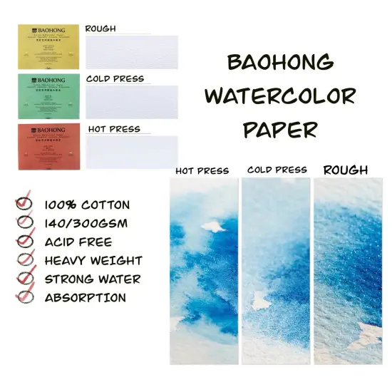 BAOHONG Artists&lsquo; Watercolor Paper 100% Cotton, 140lb/300gsm, Watercolor Block, 20 sheets, Cold Press {3}