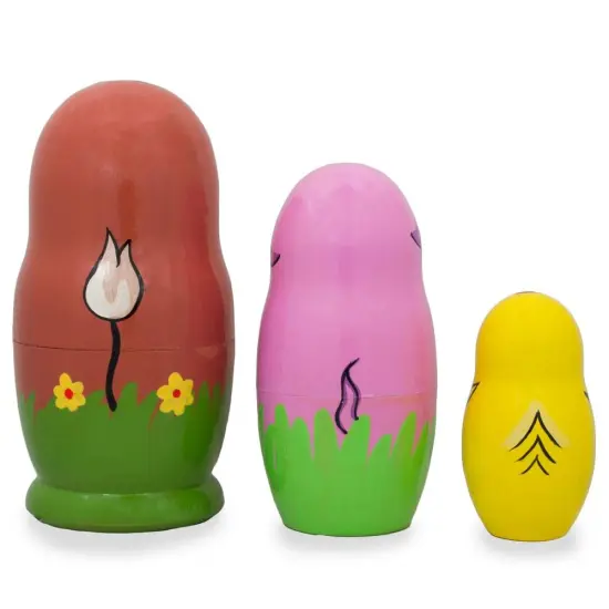 Set of 3 Cow, Pig and Chicken Wooden Nesting Dolls 4.25 Inches {3}