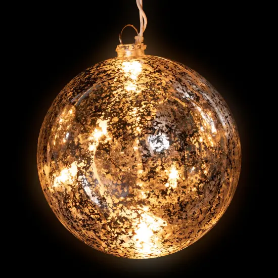 PENN Lighted Mercury Glass Finish Christmas Ball Ornaments - Silver - Clear Lights - Set of 3 {6}