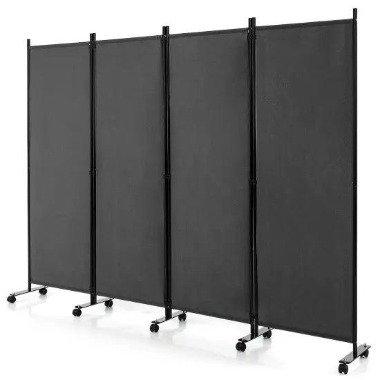 4-Panel Folding Room Divider 6 Feet Rolling Privacy Screen with Lockable Wheels Brown {9}