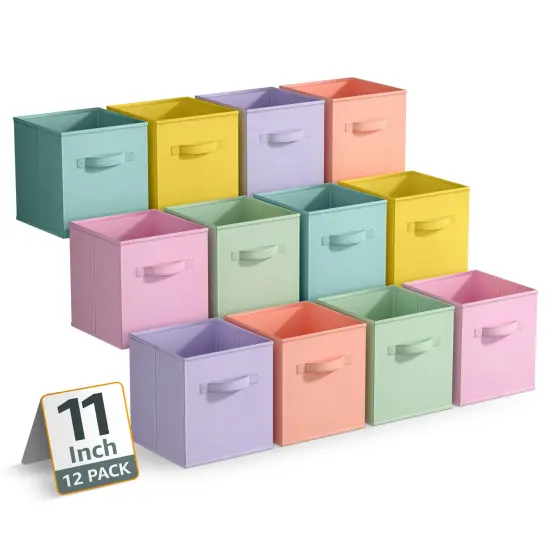 Sorbus 12 Pack Storage Bins - 11" Sturdy Collapsible Fabric Storage Cubes with Handle Rainbow pastel {1}