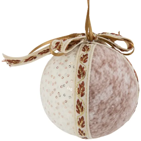 Northlight Embroidered Leaves Fuzzy Christmas Ball Ornaments - 3" - Mauve - Set of 6 Ivory {5}