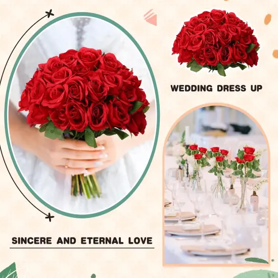 150 Pcs Artificial Rose Flowers Bouquet Bulk (Red) {5}