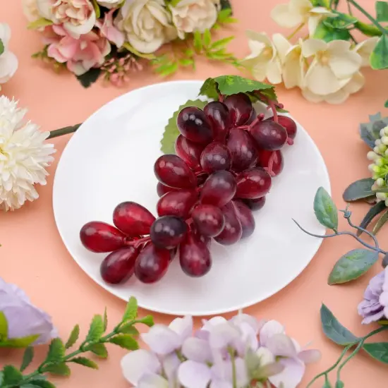 4 Bunches - Artificial Grapes Fake Plastic Fruit Dark Red Grapes String Model Decoration {4}
