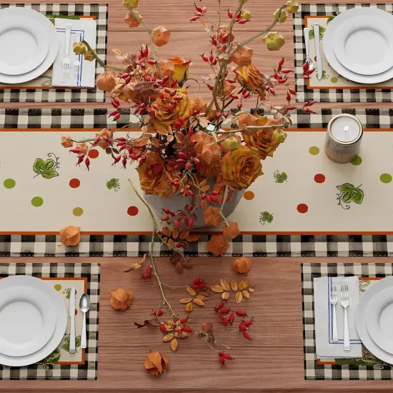 Fall Pumpkin Dots Plaid Table Runner Table Decoration,13x72 Inch {4}