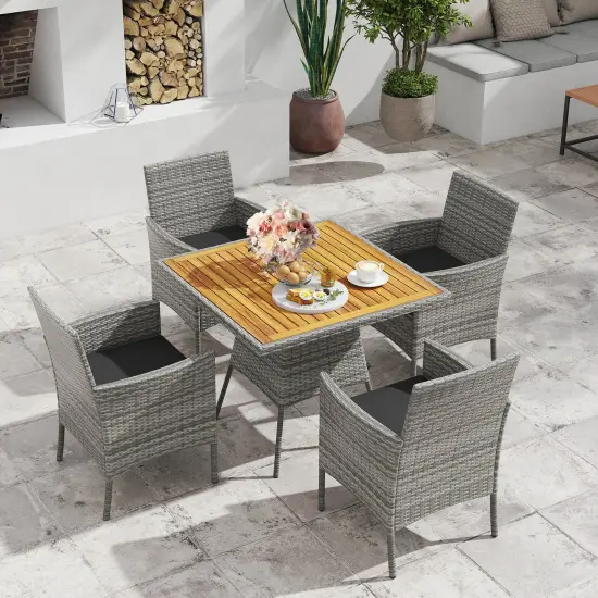 Costway 5 Pieces PE Wicker Patio Dining Set with Cushions and 1.97" Umbrella Hole {1}