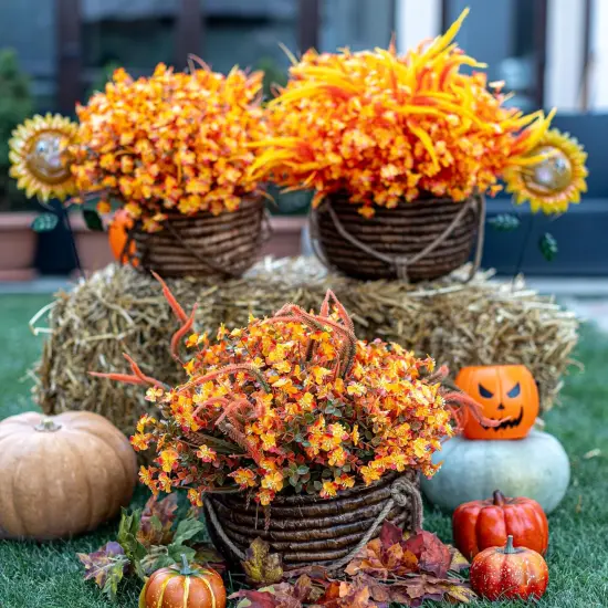 Artificial Fall Flowers (16, OrangeGreen) {4}