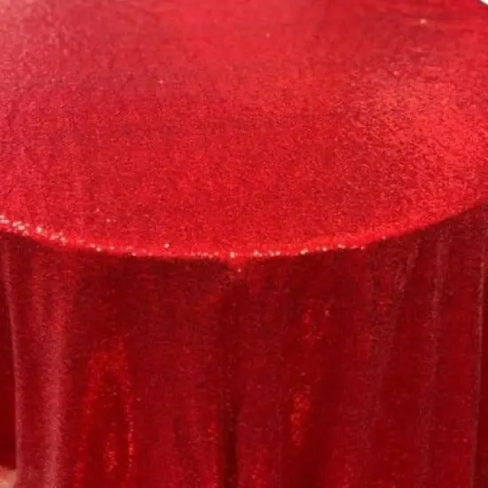 1 Yard Glitz Sequin Tablecloth Round 120 Inch Sparkling Polyester Linen for Weddings and Events Red {1}