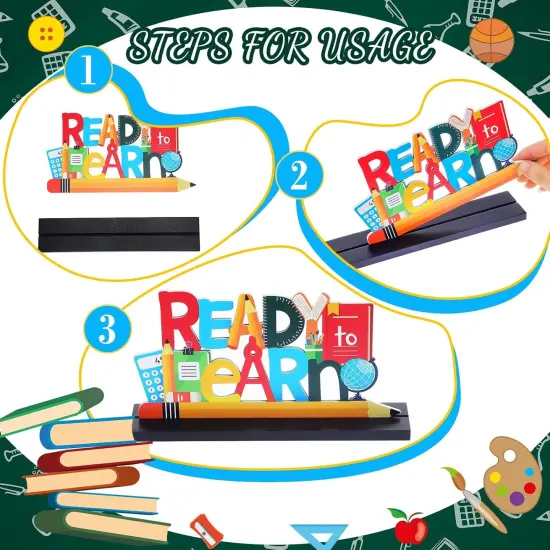 4 Pieces Back to School Wooden Table Centerpiece Decor {3}