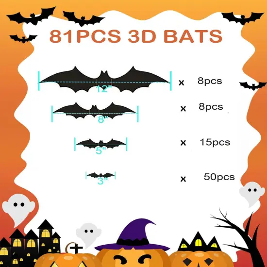 81PCS Halloween Bats Decoration {4}