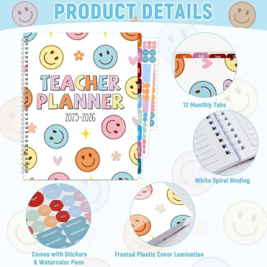 11PCS 2025-2026 Teacher Planner with 10 Pens - 8.5"x11" (Smile Face) {3}