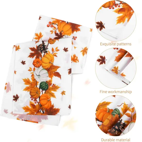 Thanksgiving Table Runner 73 x 12 Inches Fall Maple Leaves Pumpkin Table {2}