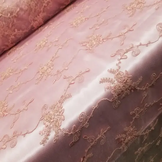 1 Yard Dusty Rose French Floral Mesh Lace Fabric for Bridal Dresses and Decor 50/54 Inch Width {4}