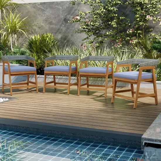 Costway Patio Chairs Set of 4 Outdoor Acacia Wood Dining Chairs with Cushions for Garden {1}