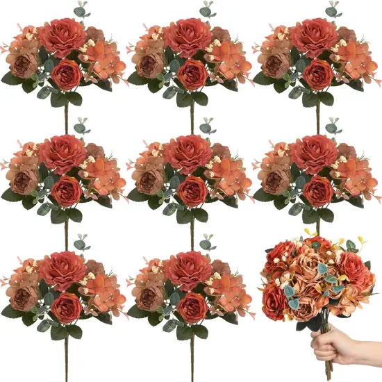 8 Packs Artificial Peony Flowers - (Dark Orange) {1}