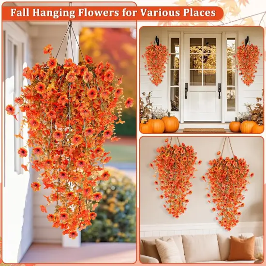 4 Pcs Artificial Hanging Fall Flowers Fake Mums for Outdoors {3}