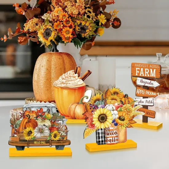 6 Pcs Fall Wooden Tabletop Decor - (Novel,Orange) {4}