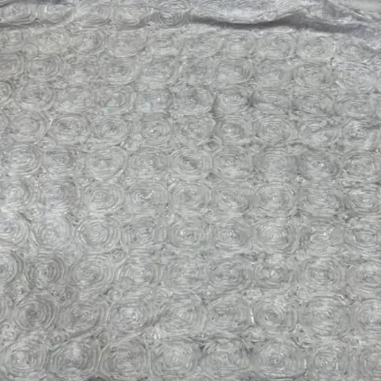 1 Yard 3D Rose Design Satin Rosette Ribbon Fabric 54" Width White {1}