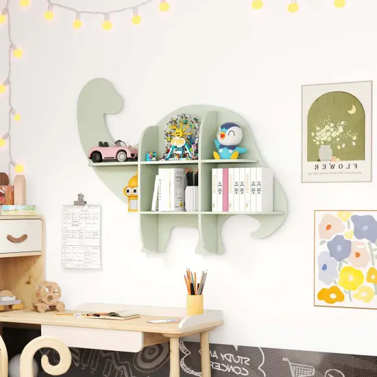 Costway 2-Tier Floating Dinosaur Kids Bookshelf Wall-Mounted Nursery Book Shelf {4}