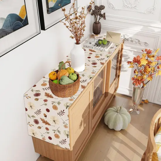 Linen Fall Table Runner - Leaves Pumpkin {5}