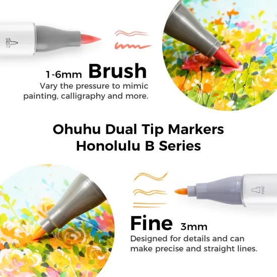 Ohuhu Honolulu B 48 Mid-tone Colors Alcohol-Based Markers - Dual Tip Brush & Fine {3}