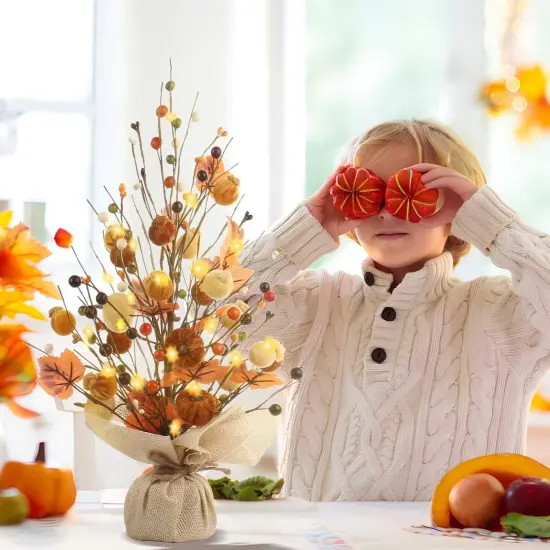 Berry Maple Leaf Pumpkin Tree Tabletop Decor {3}