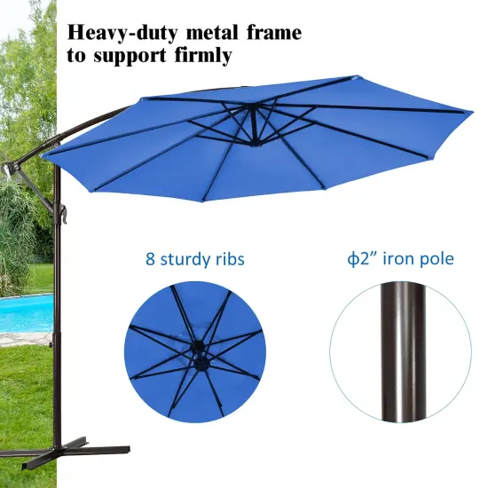Costway 10FT Patio Offset Hanging Umbrella Easy Tilt Adjustment 8 Ribs Backyard Burgundy\Beige\Tan\Blue {6}
