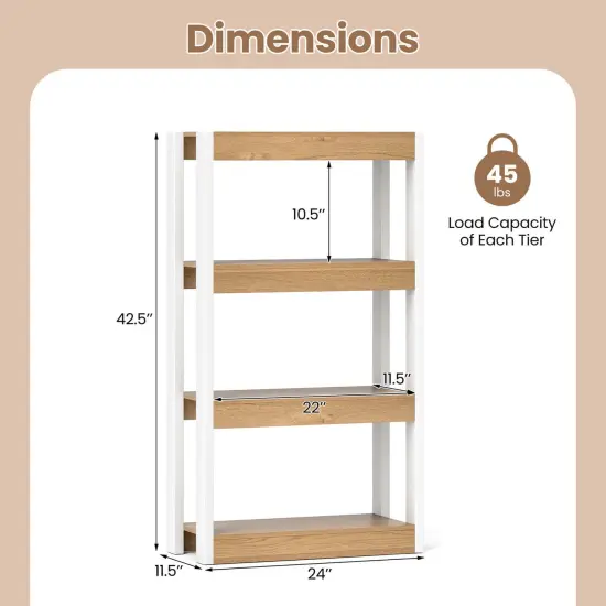 Costway 1/2 PCS 4 Tier Bookshelf Wooden Bookcase with Dual Anti-Tipping Kits Open Shelving Unit Natural/Brown {3}