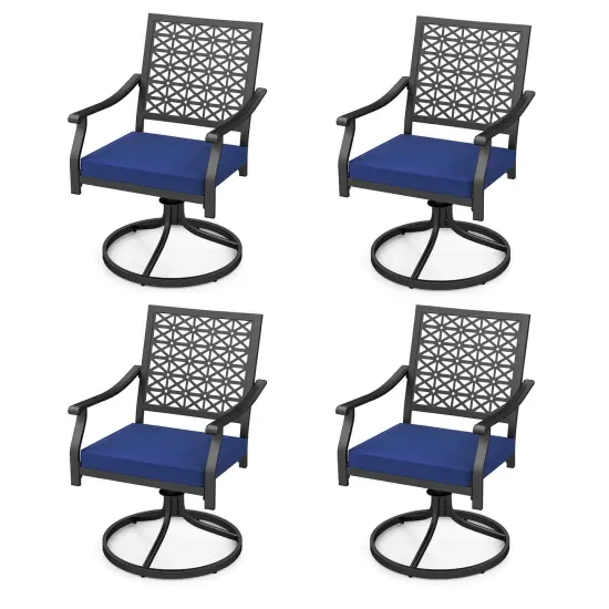 Costway 4 PCS Outdoor Swivel Chairs Patio Dining Chairs with Padded Cushions High Back Beige/Navy {1}