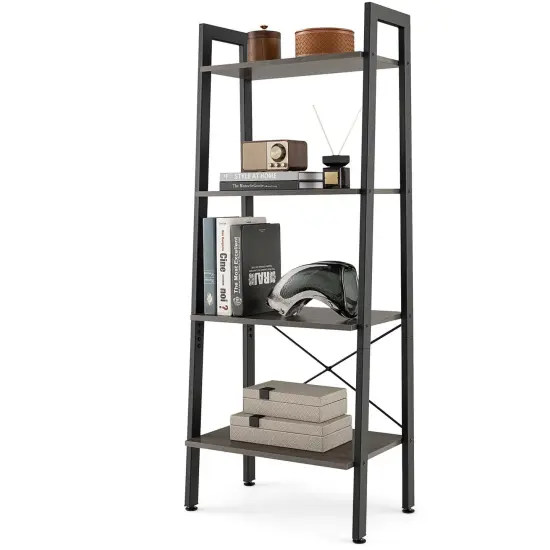 Costway 4-Tier Bookshelf Industrial Display Storage Shelf Plant Flower Stand Metal Frame Brown/Gray {8}