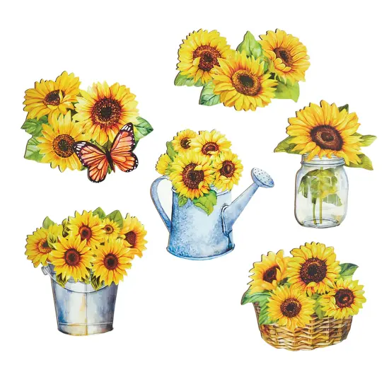 Collections Etc 6-Piece Charming Wooden Sunflower Refrigerator Magnets Set {2}