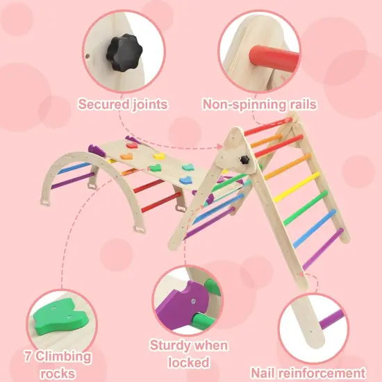 Pikler Triangle Set 7-in-1 Foldable Pikler Triangle Climbing Toys Set for Kids Baby Indoor Playground Jungle Gym, Wooden Montessori Climbing Set for Toddler {5}