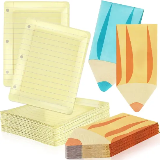 50Pcs Back to School Notebook Plates with Pencil & Napkins {1}