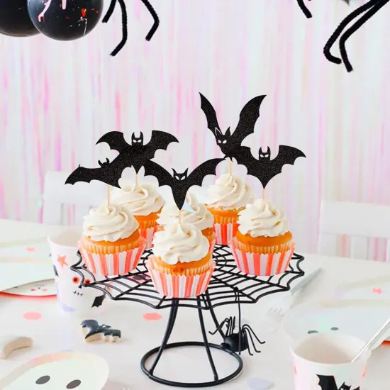 24 PCS Black Glitter Bat Cupcake Toppers {5}