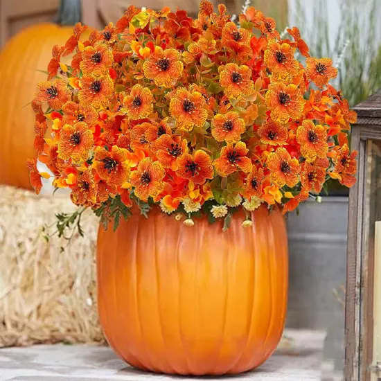 Artificial Fall Flowers for Outdoors - (10PCS,Orange) {1}