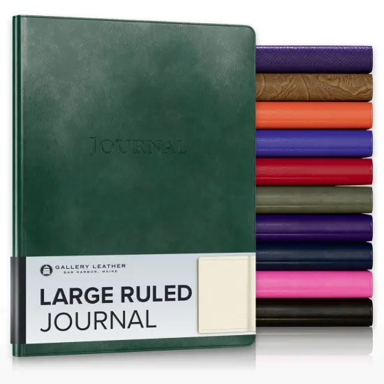 Gallery Leather Journal - Crafted in Maine, USA - Elegant Leather Writing Notebook with 192 Lined Pages - A Timeless Space for Your Thoughts - 9.75x7.5 ", Large Lined Acadia Green {1}