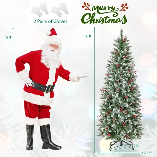 Costway 6 FT Pre-Lit Artificial Christmas Tree with 618 Snowy Branch Tips 280 LED Lights {3}