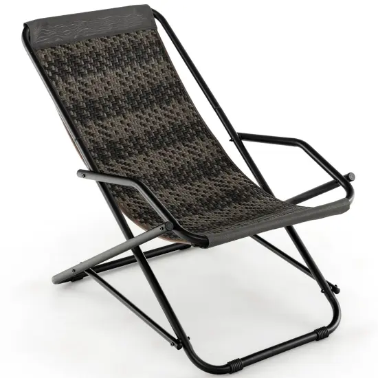 Costway Patio Folding Rattan Sling Chair Rocking Lounge Chaise Armrest Garden Portable {7}