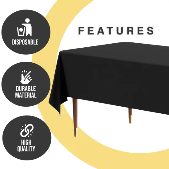 Exquisite 12-Pack Premium Plastic Tablecloth 54in. x 108in. Rectangle Plastic Table Cover Black {2}