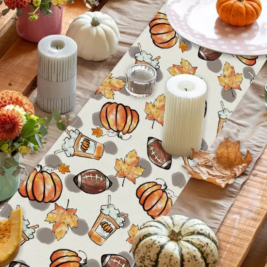 Fall Table Runner Pumpkins Football Thanksgiving Table Runners 13x72 Inch {4}