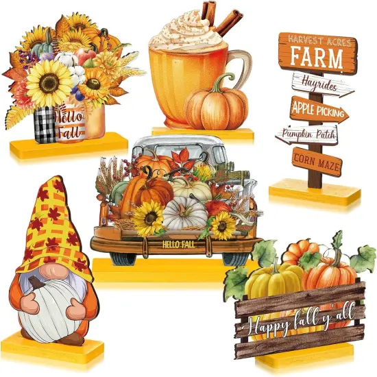 6 Pcs Fall Wooden Tabletop Decor - (Novel,Orange) {1}