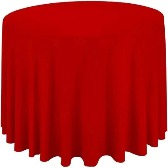 Luxury Red Polyester Tablecloth &ndash; 120&rdquo; Round for Event, Wedding & Catering Use {1}