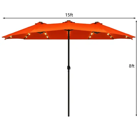 Costway 15Ft Patio Double-Sided Solar LED Market Umbrella Crank BeigeTanOrangeBurgundy {2}