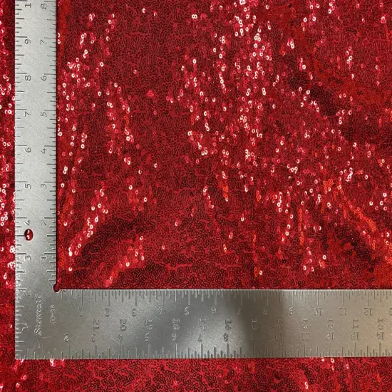 1 Yard 3mm Mini Shiny Sequins on Poly Spandex Mesh Fabric Sparkly Stretch 58"-60" Width Red {1}