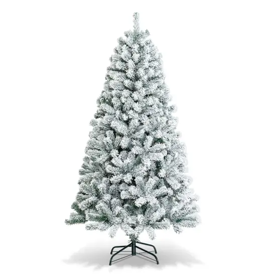 Costway 6/7.5/9 ft Snow Flocked Hinged Artificial Christmas Tree Unlit Metal {1}